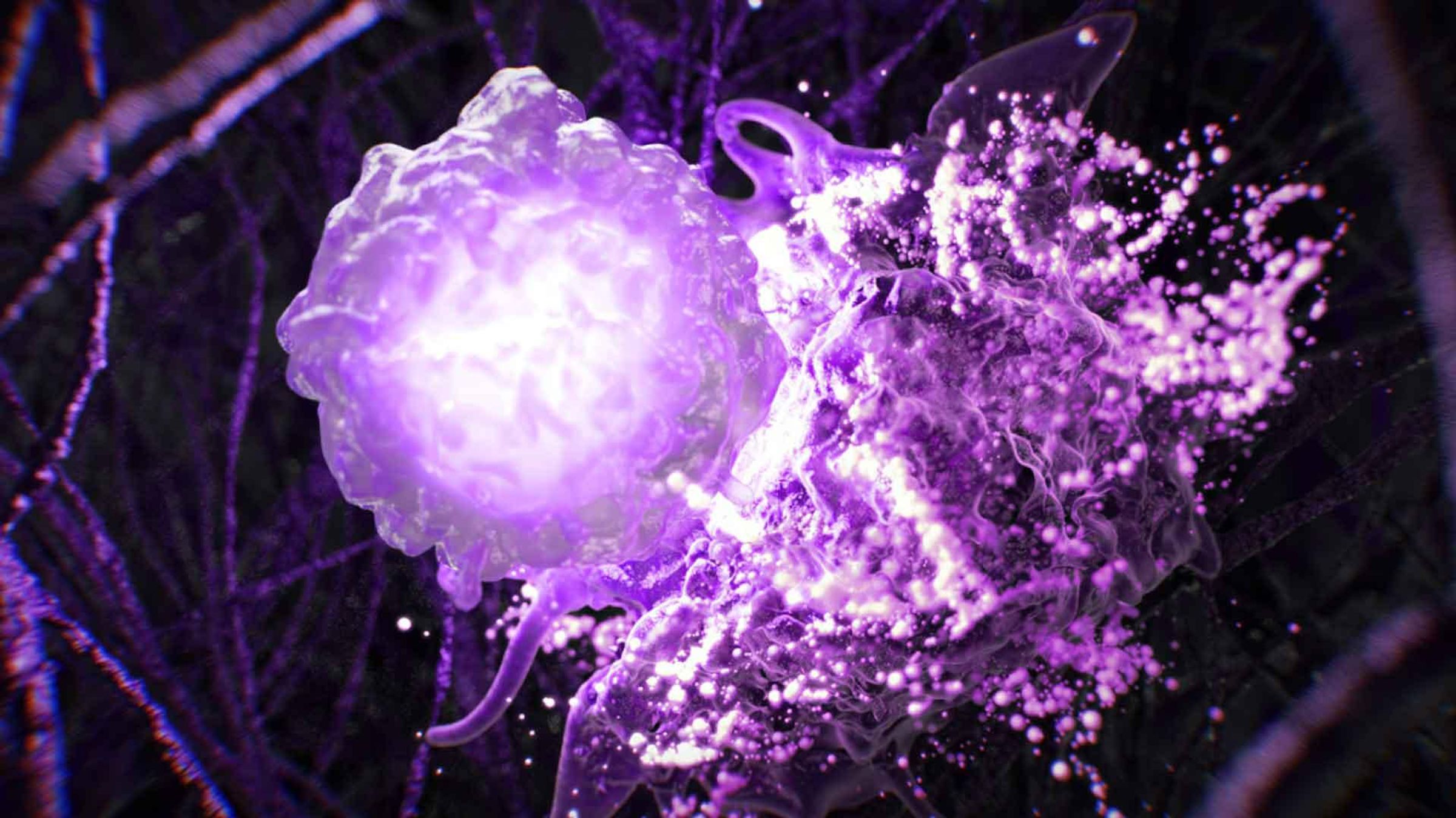 Illustration d’une cellule immunitaire attaquant une cellule cancéreuse