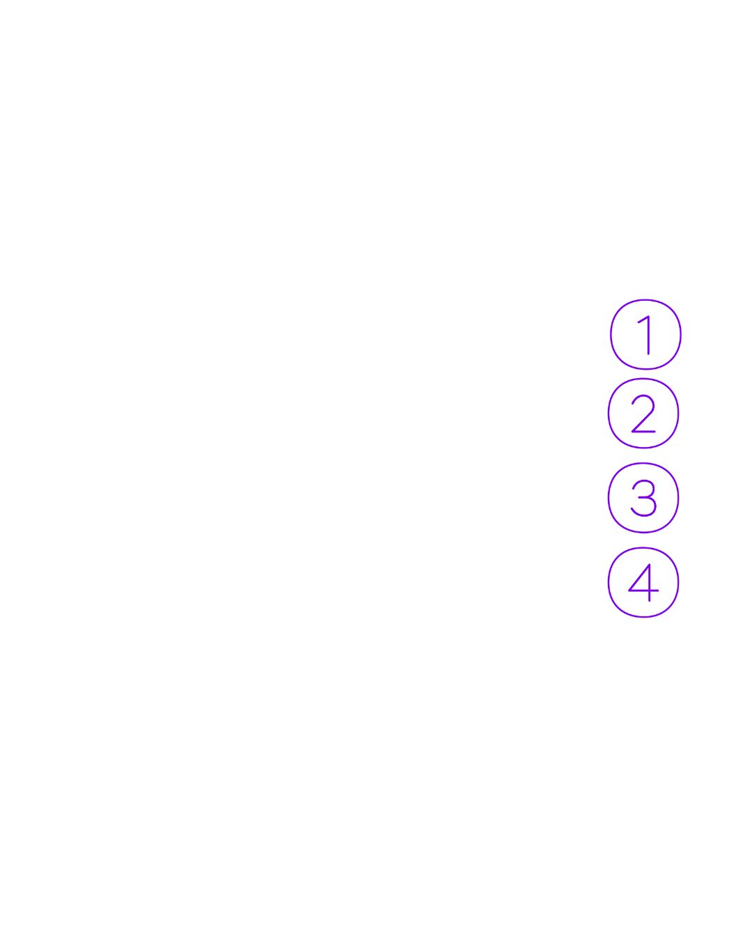 Números 1, 2, 3 y 4 en morado dentro de un círculo