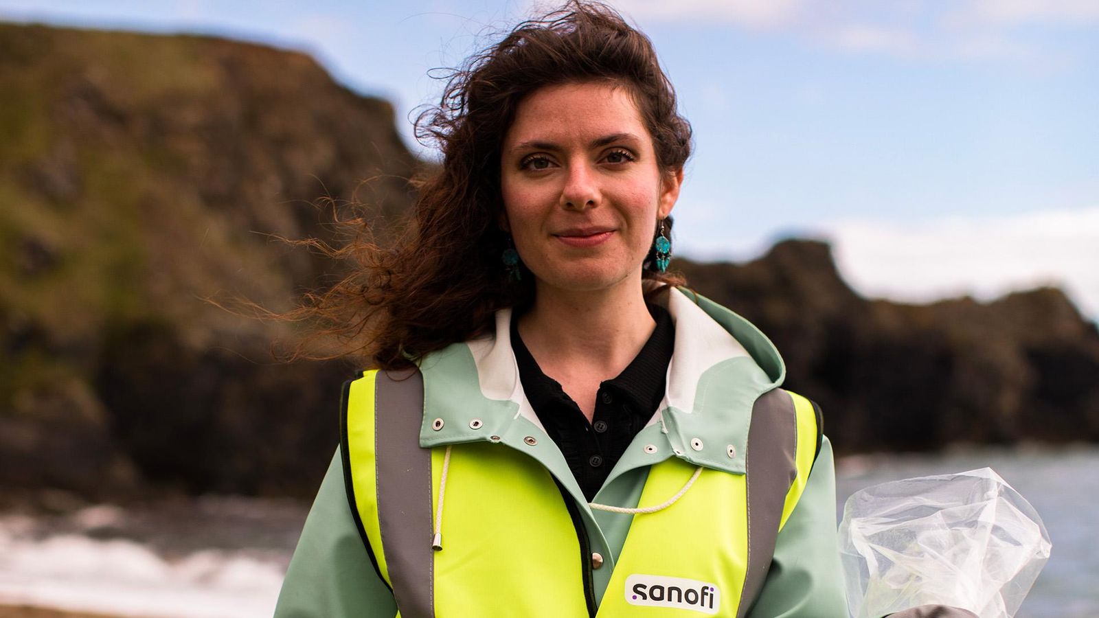 Diane Pitard, Project Manager, participates in a clean-up operation on Garrarus Beach, Waterford, Ireland