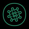 Stylized icon of a virus 