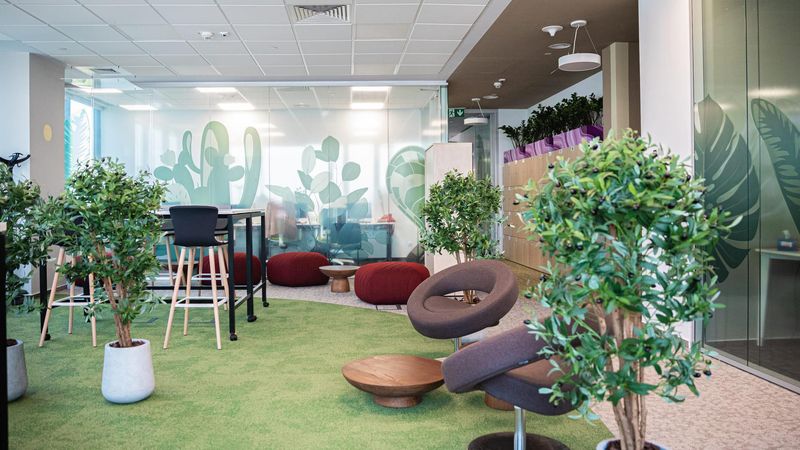 Cameră cu fotolii din birourile Sanofi Romania.