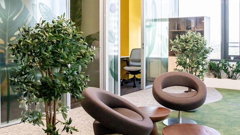 Cameră cu fotolii din birourile Sanofi Romania.