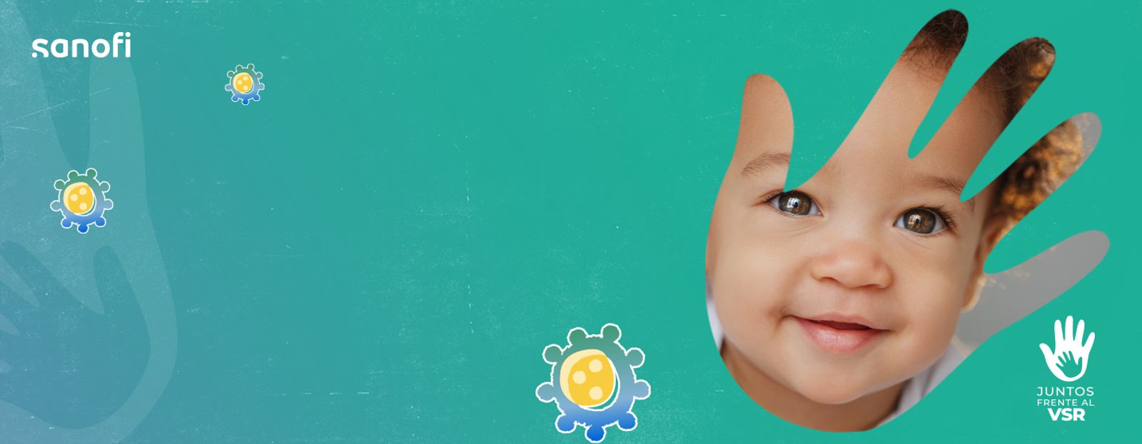 Imagen con foto de bebé y logo de la campaña "juntos frente el VSR"