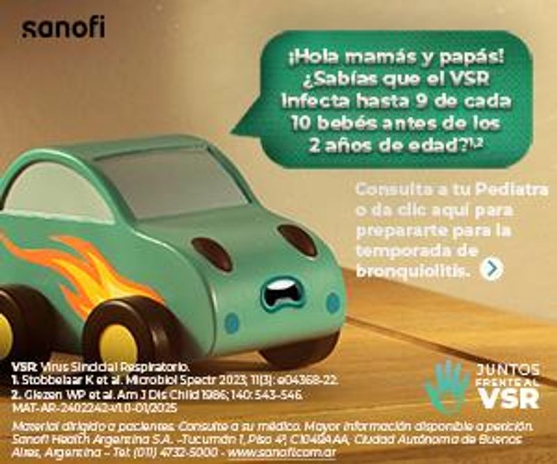 Imagen de un coche diciendo que el VSR infecta hasta 9 de cada 10 bebés antes de los 2 años