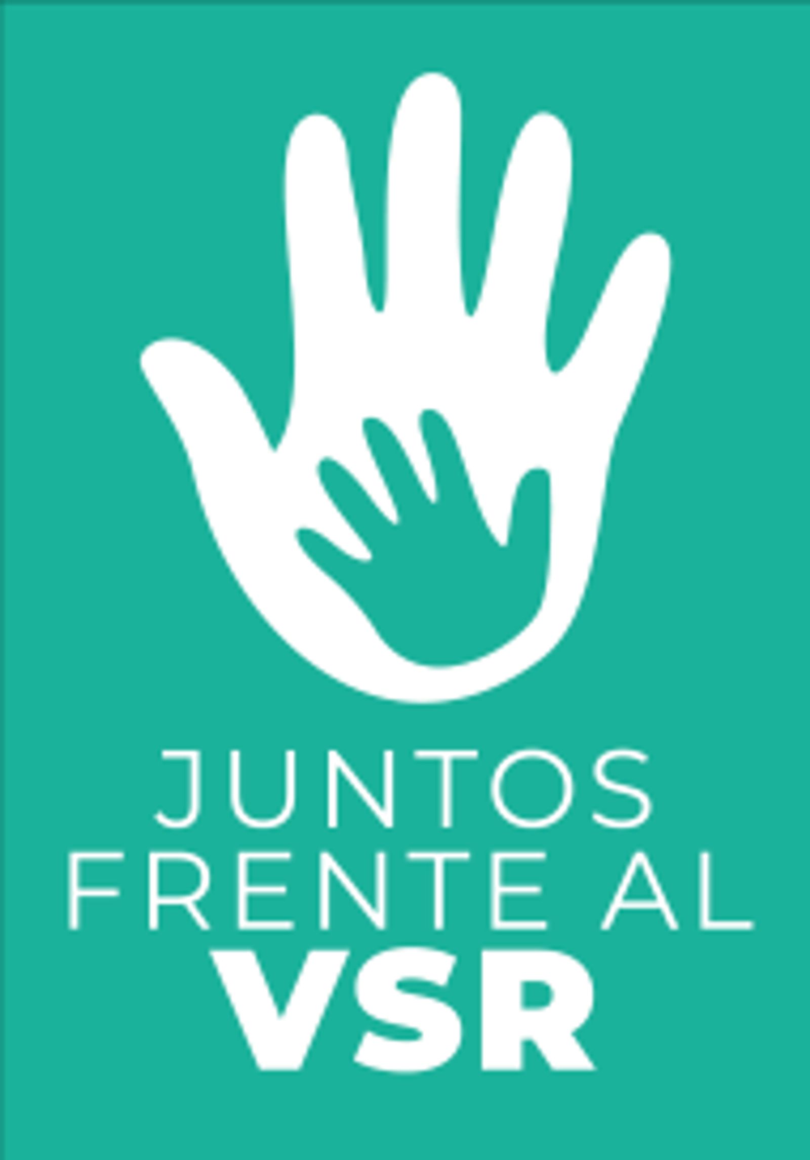Logo de campaña colors verde con dos manos (bebé y adulto) con una frase "juntos frente al VSR"