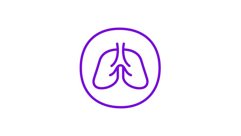 Icône circulaire violette avec un symbole de poumons stylisé, représentant la santé respiratoire et la fonction pulmonaire