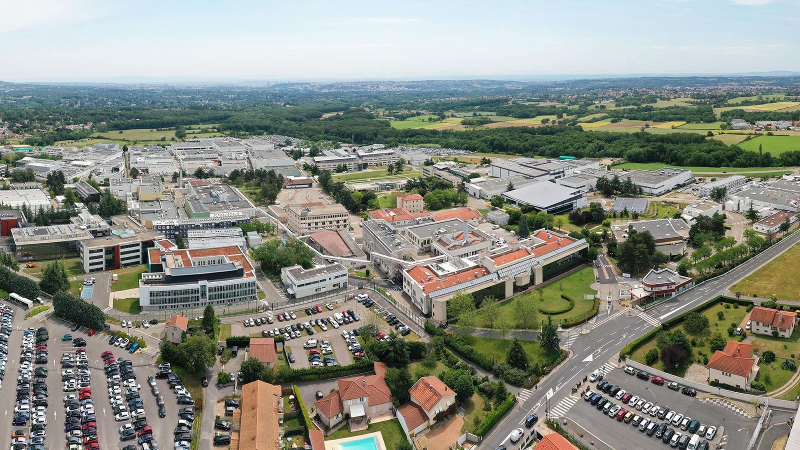 Aerial view of the Research & Development and vaccine production site at Marcy-l'Étoile