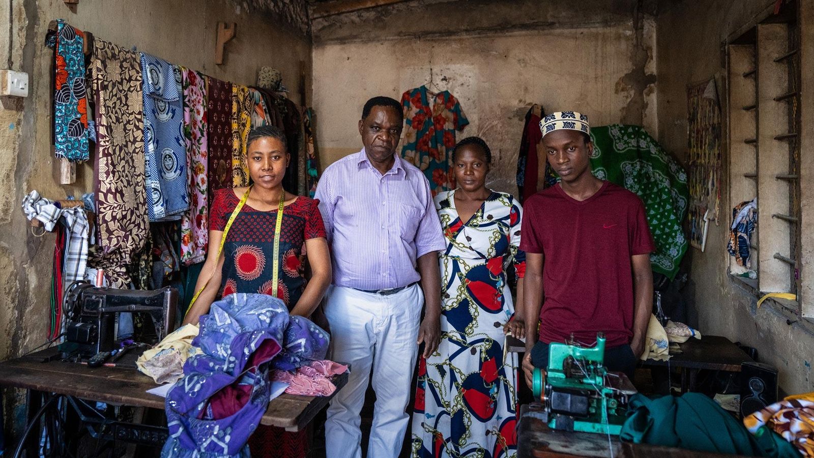 Chande Ramadhani, who suffers from diabetes, in his tailor shop, Dar es Salaam, Tanzania