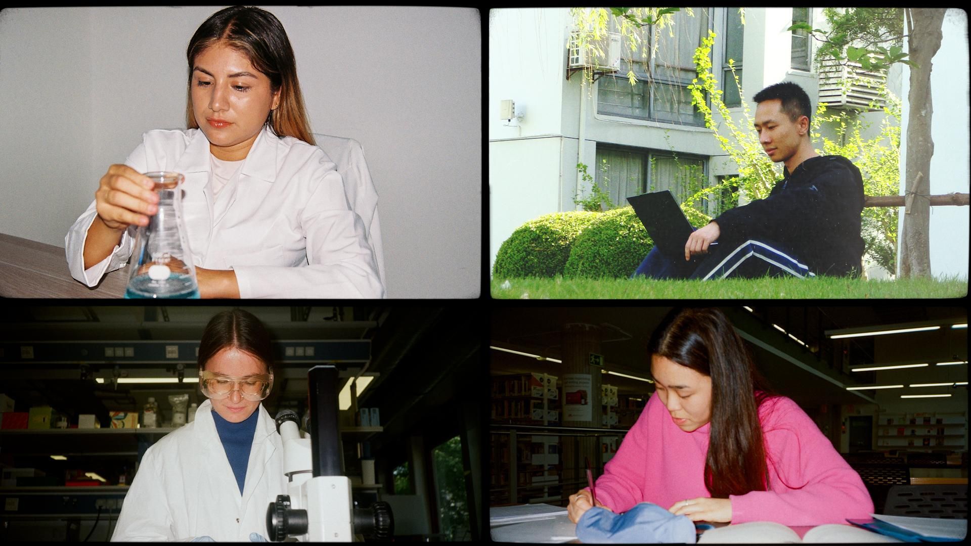 Femme consultant des photos avec le logo du programme Sanofi NextGen Scholars