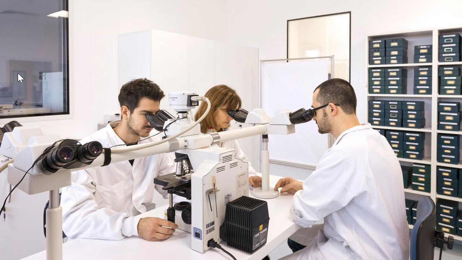 (De gauche à droite) Clément Levin scientifique, Françoise Le-Gall technicienne de laboratoire et Stephan Mathieu scientifique, plateforme R&D, Vitry-sur-Seine, France