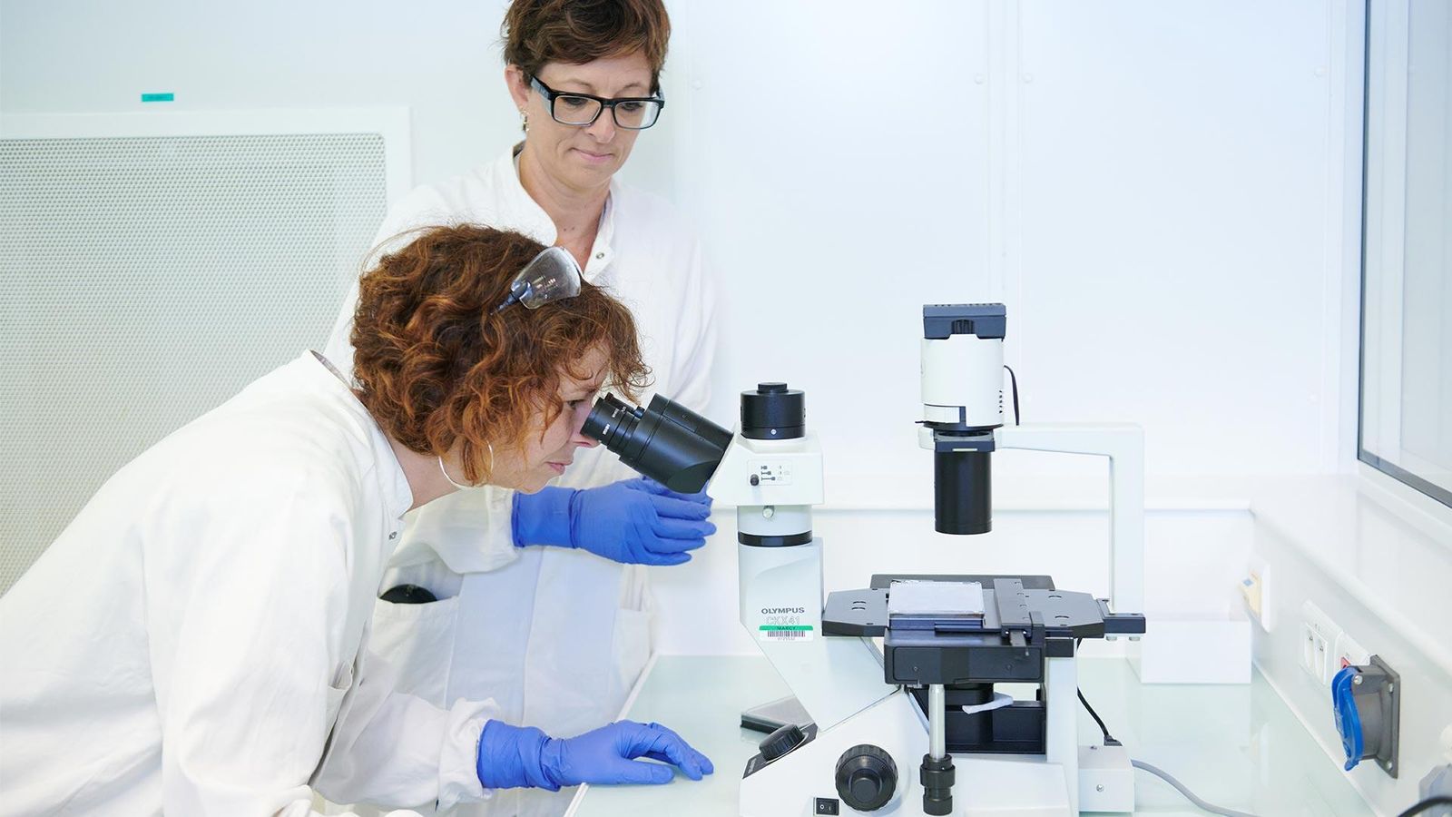 Emilie Proust, Senior Technician and Christelle Seraille work in R&D lab in Marcy l'Etoile, France