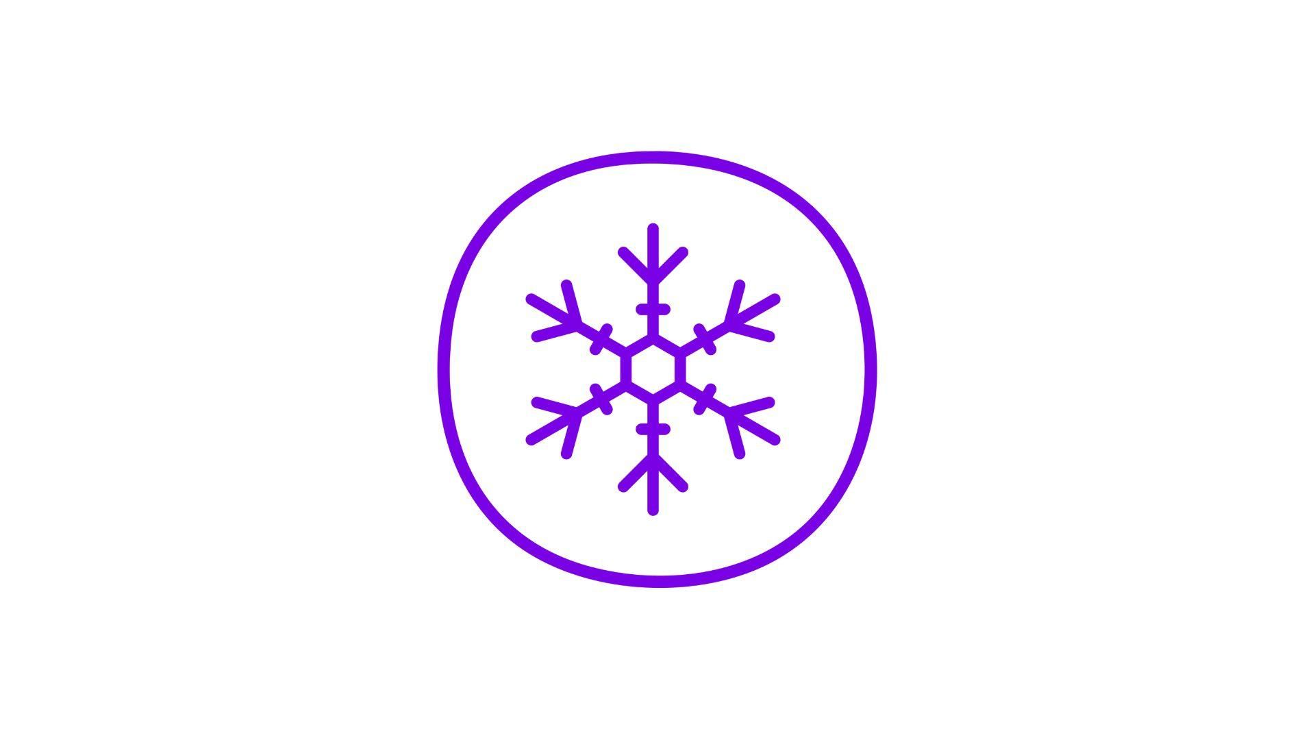 Purple pictogram of a snowflake